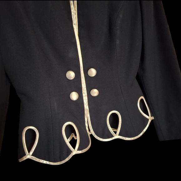 Vintage Rimini Black with Gold Trim Long Sleeve Blazer   Women Size 4 - Picture 10 of 16